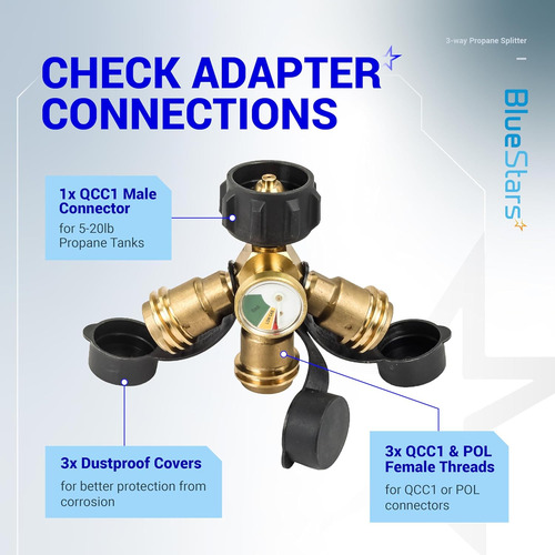 Conector Divisor De Propano 3 Vías Con Medidor Y Válvula