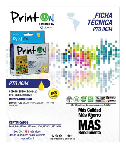 Imagen 2 de 4 de Cartucho De Tinta Epson Stylus C67 Cx3700 Printon
