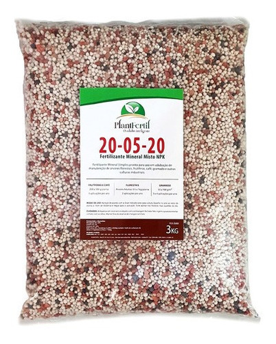 Adubo Fertilizante Plantfertil Npk 20-05-20 | 3kg