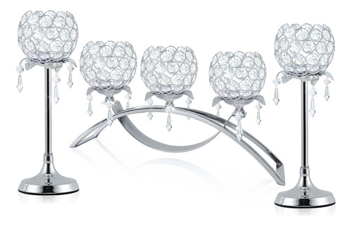 Kehail Juego De 3 Candelabros De Cristal Dorado Con Forma De