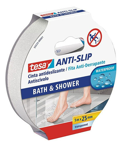 Cinta Antideslizante Baño Transparente 5mt X 25mm Tesa