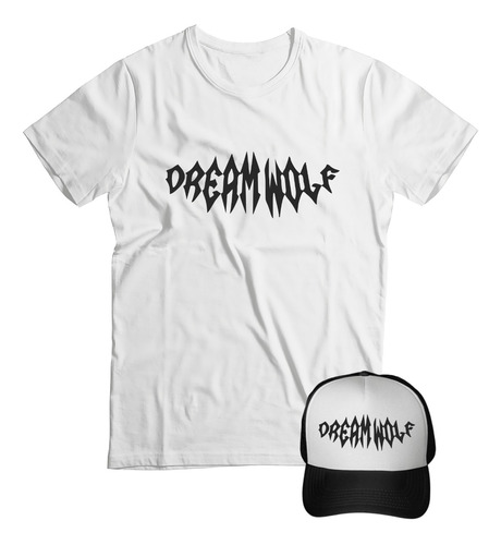 Remera Y Gorra Dreamwolf Blanca -premium/youtuber/adulto2