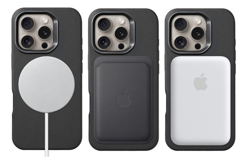Capinha Capa Case Magbolt Para iPhone 16 Com Magsafe Em Couro Genuino E Espuma de Memória Espacial Anti-impacto - Preto