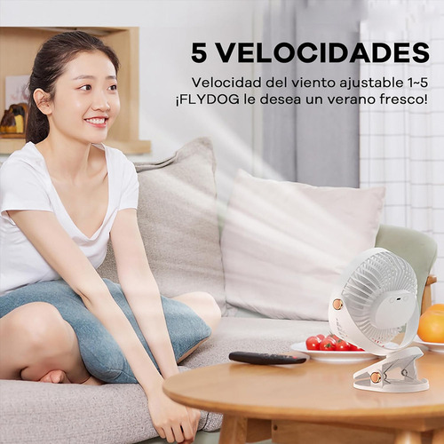 Ventilador De Mesa Con Luz Recargable Clip 5 Velocidades