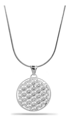 Collar Acero Cola De Rata Flor De La Vida Cristal Claro Eg