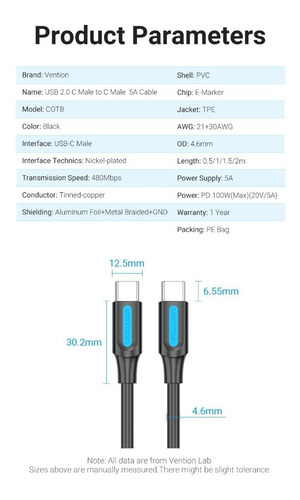 Imagen 3 de 9 de Cable Usb-c A Usb-c Marca Vention 1 Metro