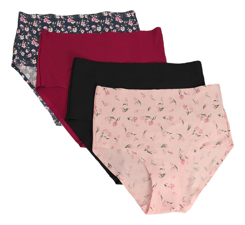 Pack 4 Pantaletas Tiro Alto Sin Costuras Corte Frances 