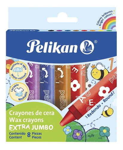 8 Crayones Extra Jumbo Gruesa Cera Pelikan Niños Escolar 