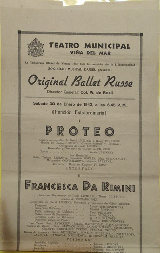  Afiche Teatro Municipal Viña Del Mar Ballet Russe 41 (ff525