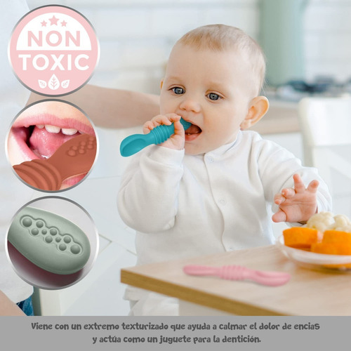 Papu Baby Set De 4 Cucharas De Silicón Chicas (con Estuche) Color Niño