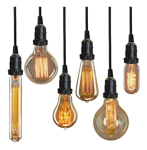 Imagem 9 de 9 de 12x Luminária Pendente + Cabo Preto + Lâmpada Vintage Retro