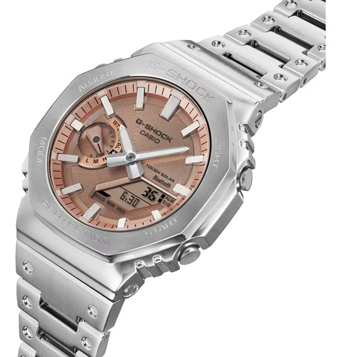 Reloj Casio G-shock Digital /análogo Bt Solar Gm-b2100ad-5a Correa Plateado Bisel Plateado Fondo Rosa