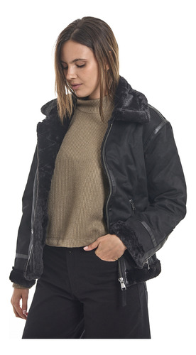 Campera Gamulán Gamuzado Con Simil Piel Mujer