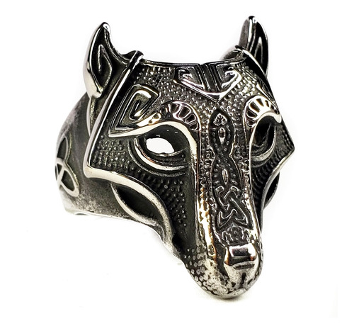 Anillo Lobo Dios Fenrir Celta Nudo Triqueta Acero Inoxidable