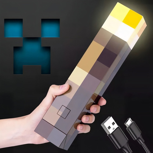 Lámpara Antorcha Minecraft Brownstone Luz Nocturna Led De S