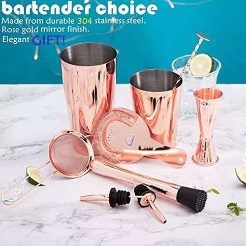 Juego de coctelera profesional para bartender: latas de coctelera Boston  ponderadas, colador Hawthorne y jigger japonés