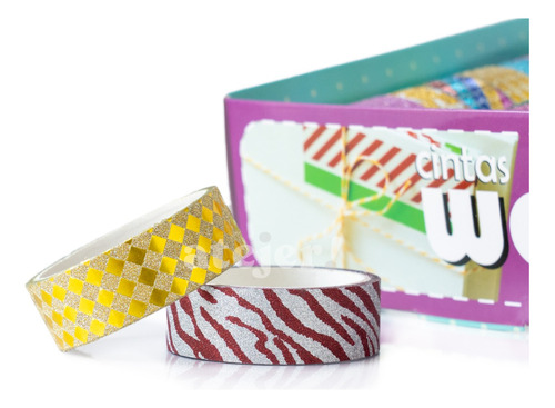 Imagen 6 de 10 de Cinta Decorativa Washi Tape Glitter Adhesiva X 50 Unidades