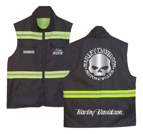 Chaleco Ind Modelo Harley Davidson Skull Estampado Reflejant