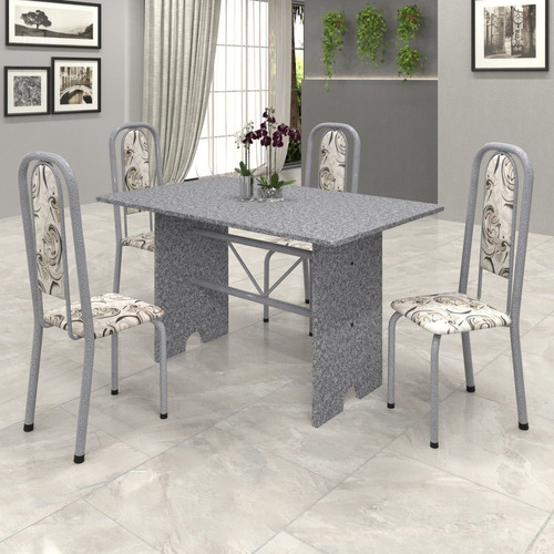 Conjunto De Mesa 120x75cm Tampo Granito Com 4 Cadeiras Wt