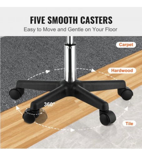 Taburete Rodante Altura Ajustable Capacidad 400lbs Negro Plateado