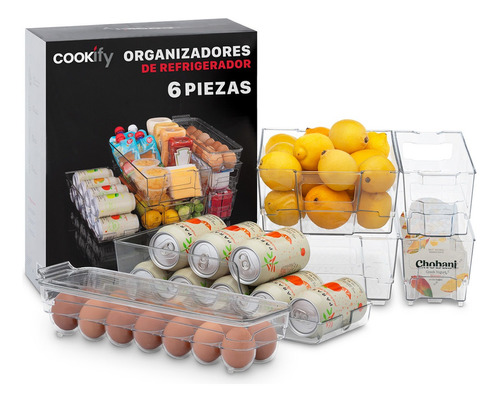 Contenedores Organizadores para Refrigerador 7 pz Cookify: Incluye Organizador de Latas, Huevos y Contenedores Versátiles
