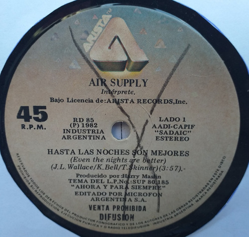 Air Supply - Hasta Las Noches Son Mejores- Simple Promo 1982