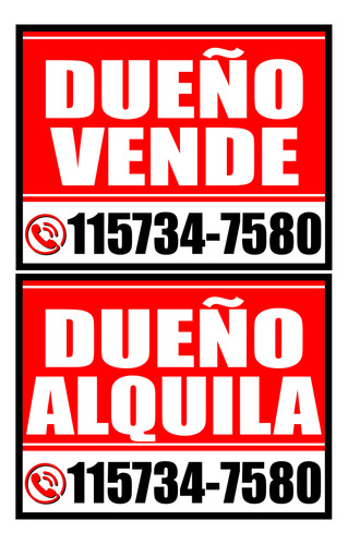 Cartel Dueño Vende-alquila 100x70cm En Lona Con Marco Madera