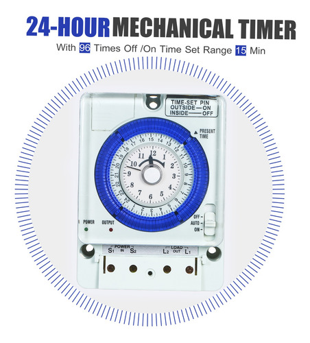 Temporizador Mecânico De 24 Horas Com Intervalos De 15 Minut