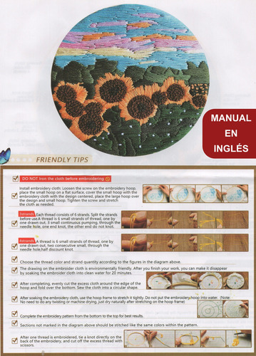 Kit De Bordado Punto De Cruz Con Bastidor Girasoles
