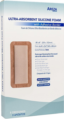 Areza Apósito Foam Silicona Borde Adhesivo 20x10cm (5 Pzs)