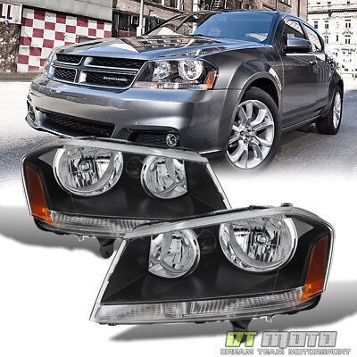 Black 2008-2014 Dodge Avenger Headlights Headlamps Repla Dtm