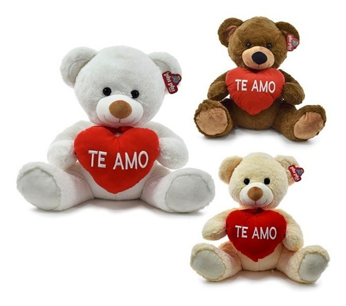 Oso De Peluche Sentado 3 Colores Con Corazon 70 Cm.