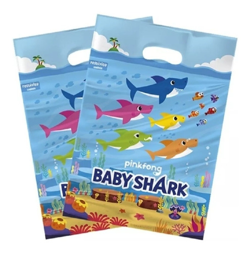 6 Bolsas Para Dulces Baby Shark Cotillón  Cumpleaños 