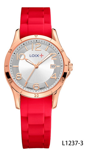 Reloj Dama Loix® L1237-3 Rojo Con Oro Rosa, Tablero Plateado