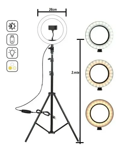 Aro de luz led 26cm C/ Tripode Profesional 2m - MyL Shop