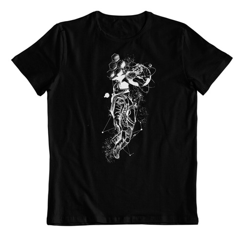 Polera Negra Algodon - Dtf - Astronauta Ascendiendo Espacio