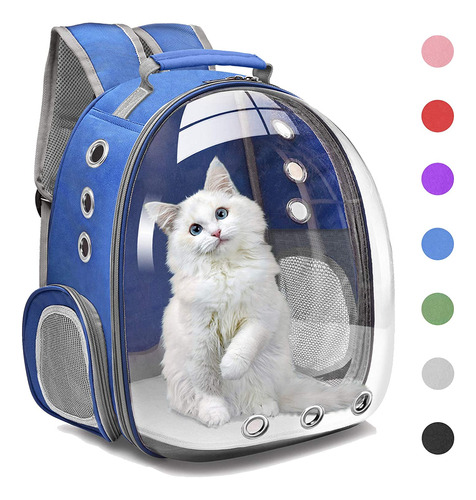 Mochila Para Transportar Gatos Con Capsula Espacial Azul