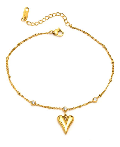 Tobillera Para Mujer Corazón Amor Love En Oro Laminado 18k 