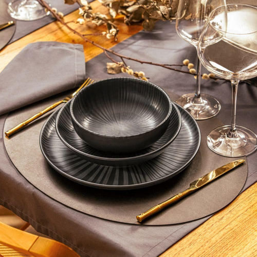 Juego de cena y té Oxford Flat Onyx de 30 piezas Color Negro
