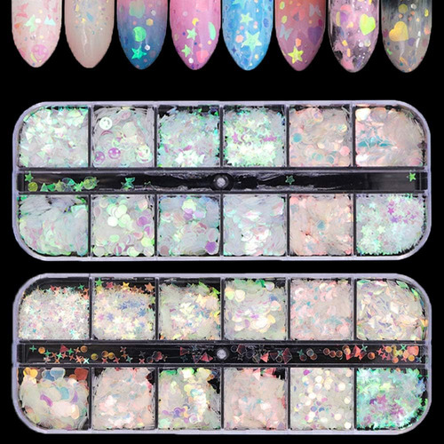 Tingbeauty 2cajas 24colores Holographic Nail Iridiscente Seq