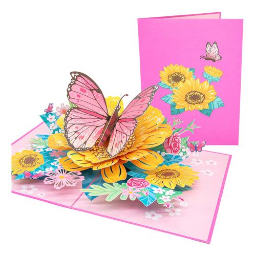 Poplife Tarjeta Desplegable 3d Con Diseno De Mariposas Y Flo