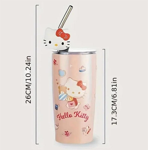 Vaso Térmico Hello Kitty Kuromi My Melody 600ml Con Popote