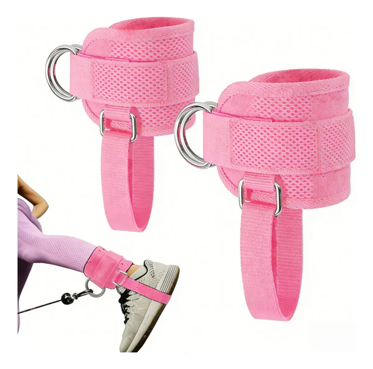Mfdf®par Grilletes Para Tobillo Con Talonera Gym Abductor Gluteo Color Rosa Mfdf