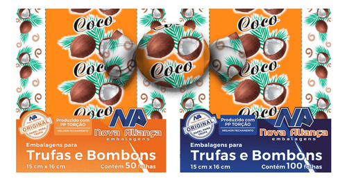Embalagem Para Trufa E Bombom 15x16 Cores E Sabores C/50 Un Cor Coco Desenho Impresso Coco