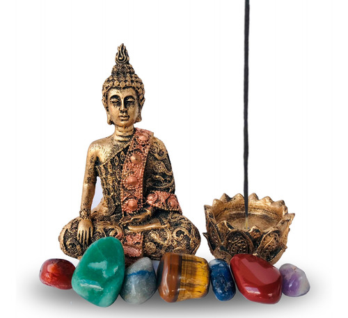  Cantinho Zen Buda Hindu Tibetano Incensário + Pedra Chakras