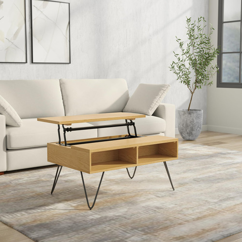 Mesa Auxiliar Rectangular Industrial Pequeña Roble 91 Cm