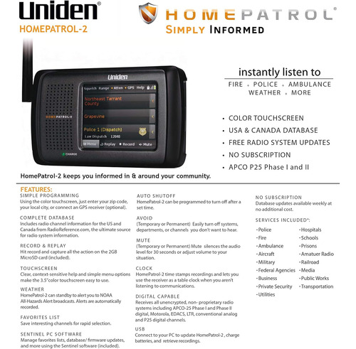 Homepatrol Ii Escáner Con Pantalla Táctil Digital Apco P25,