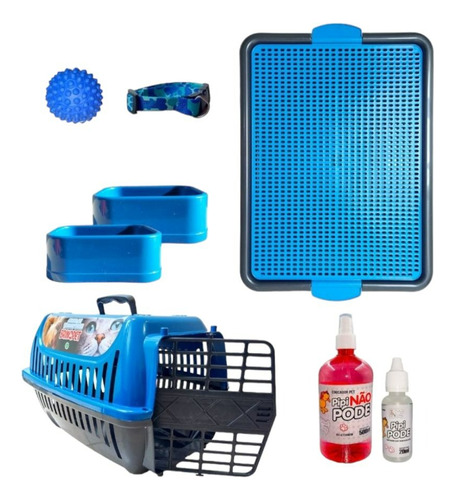 Kit Pet Sanitário Transporte Brinquedos Tam Único Cor Azul