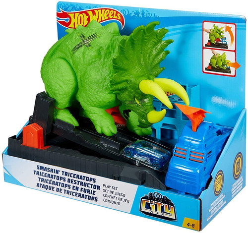 Pista Hot Wheels Dinosaurio Ataque De Triceratops Con Auto 