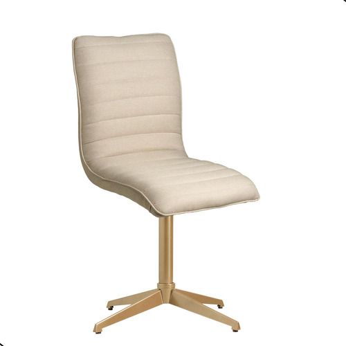 Cadeira Para Mesa De Jantar Base Giratória Dourada Mari Estrutura Da Cadeira Dourado Assento Linho Bege Claro Desenho Do Tecido Liso